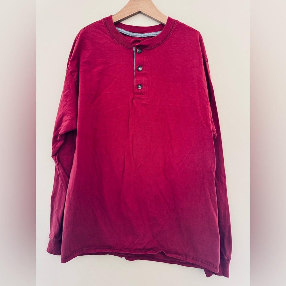 Hanes Men's Burgundy Long-Sleeve Henley Shirt
